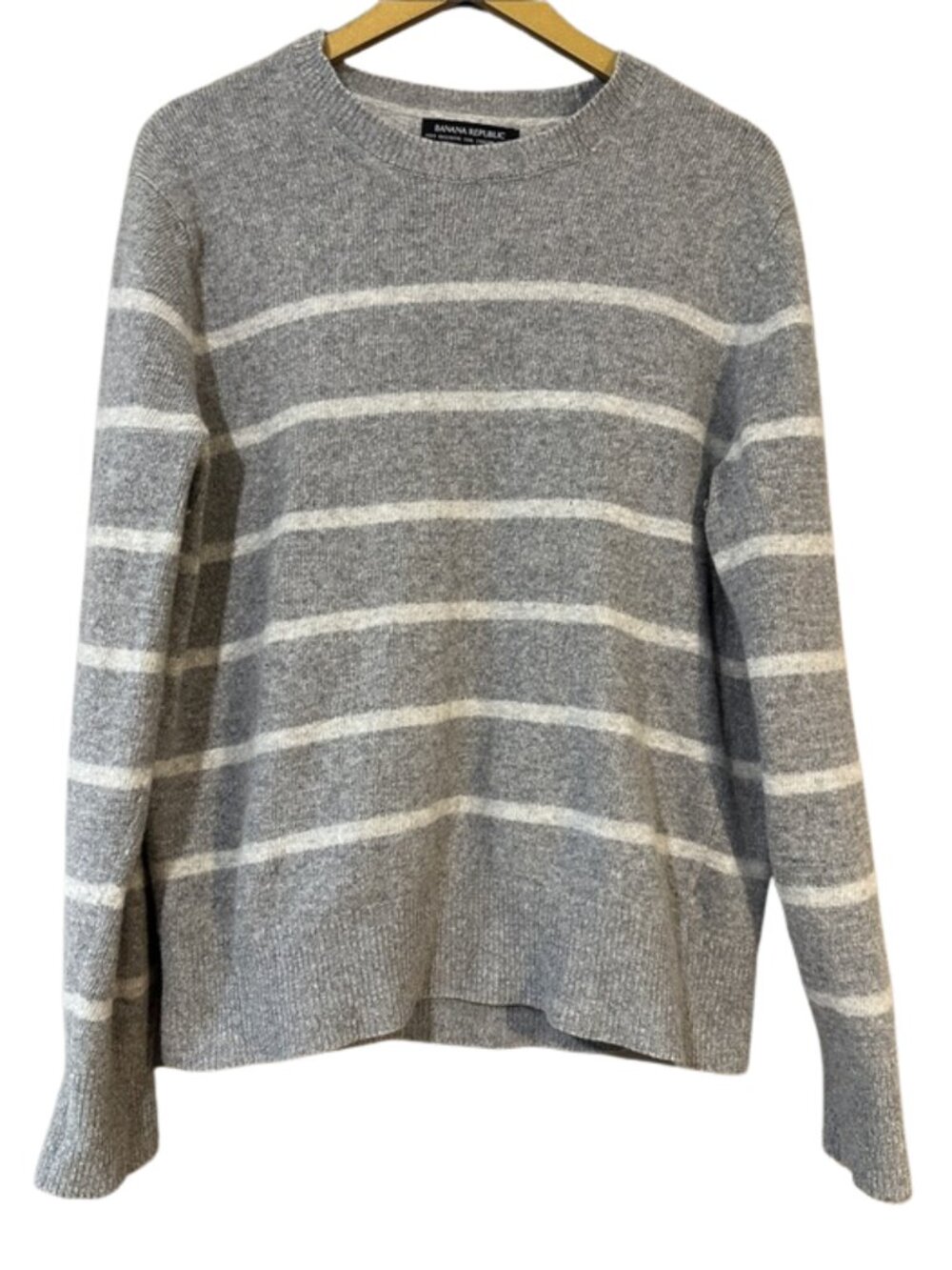 Banana Republic Gray Striped Merino Wool Blend Sweater Size Large Lightweigt